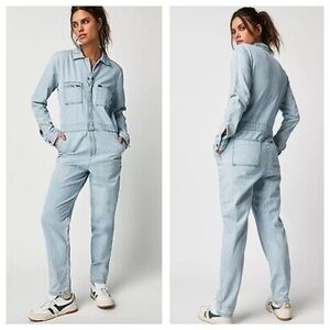 New Free People✨Lee’s Union Coverall -Light Blue Wash